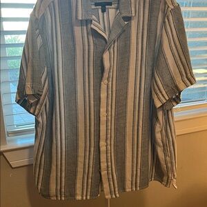Banana Republic Gray and White Striped Button Down Shirt